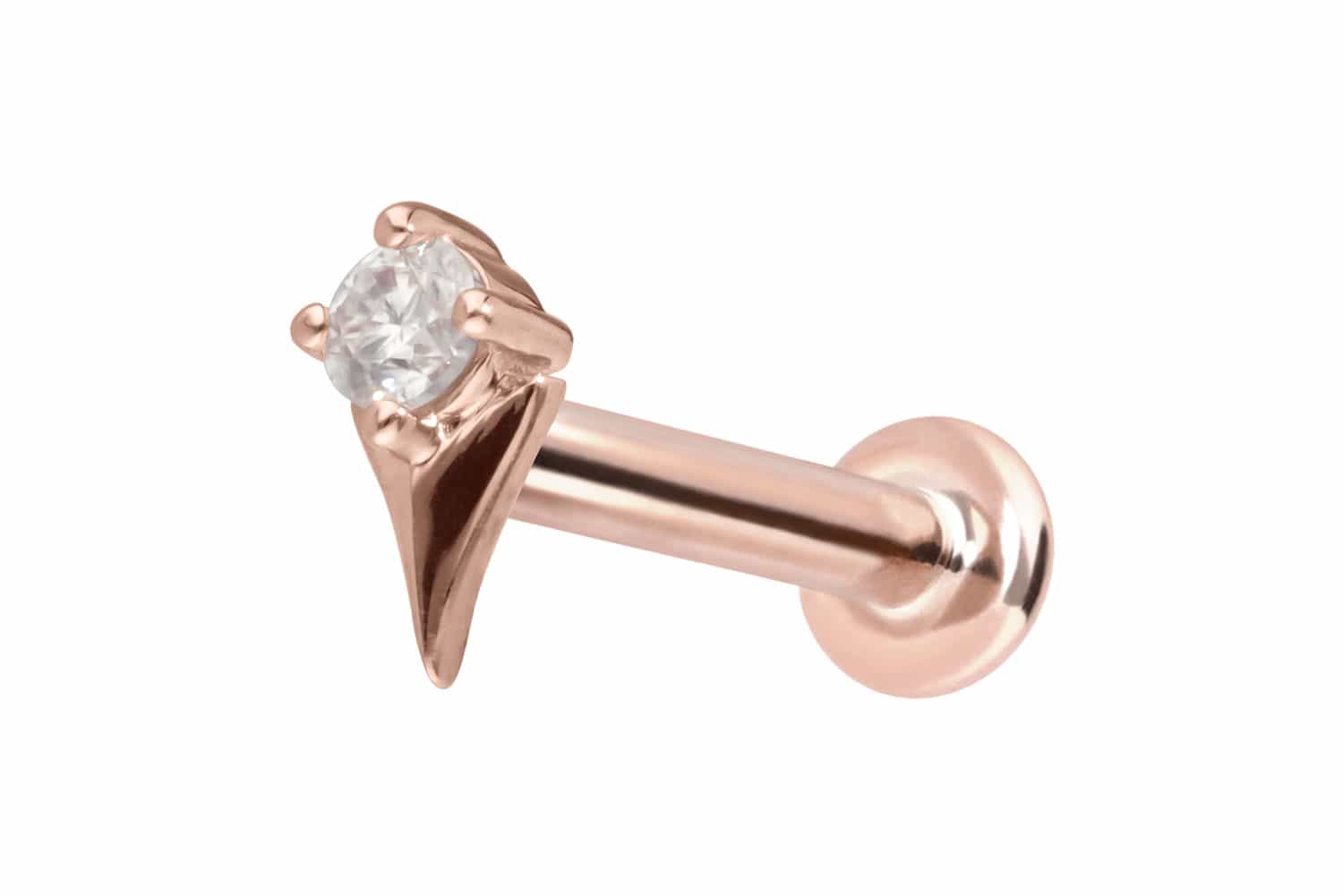 14 Karat Gold Labret Piercing mit Innengewinde MOISSANIT + PFEILSPITZE